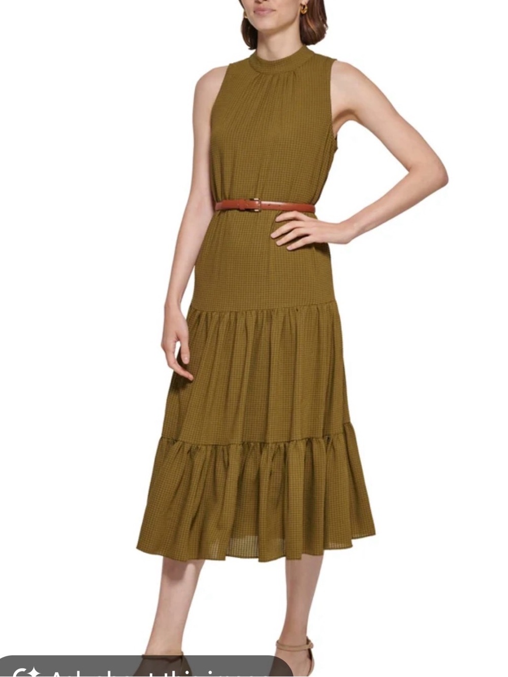 Women's Sleeveless Tiered Midi Dress - Olive Green - black belt missing